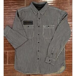 Harley Davidson Medium Long Sleeve Shirt Button Up Stripes Black Motorclothes